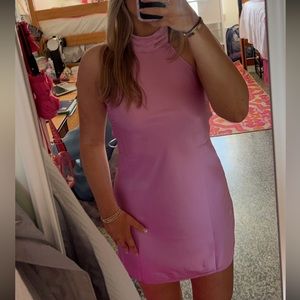 Light pink high neck silk dress